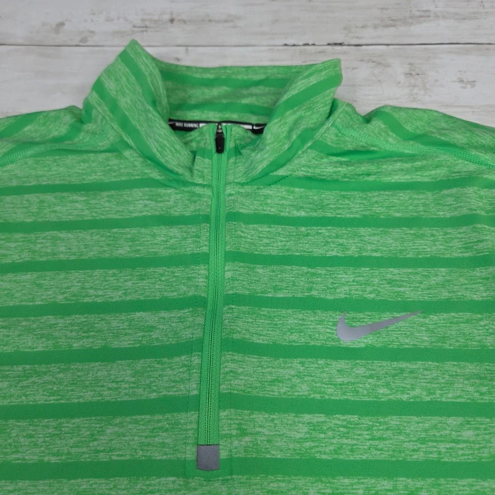 Nike Dri-FIT Running Quarter Zip Pullover Men Large Green Striped 642911-361